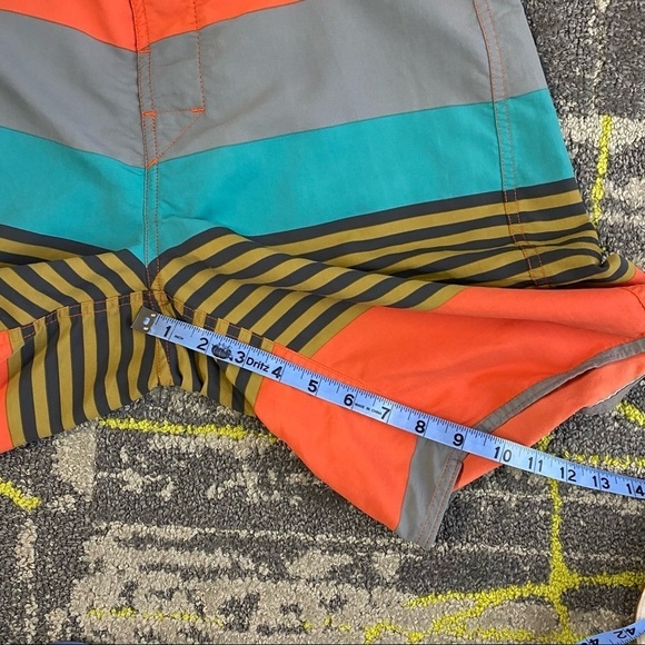 Patagonia Wavefarer Blue Orange Yellow Striped Tie Waist Board Shorts EUC 31 - Picture 7 of 7